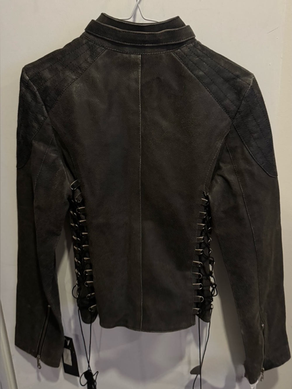 NEW LAMBSKIN Leather Oscar Leopold Moto distressed Jacket corseted back street M - Picture 6 of 12